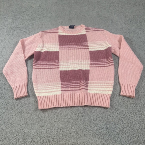 Mi Ki Sweaters - Vintage Mi Ki Sweater Womens 44 Pink Plaid Wool Blend Crewneck Knit Pullover